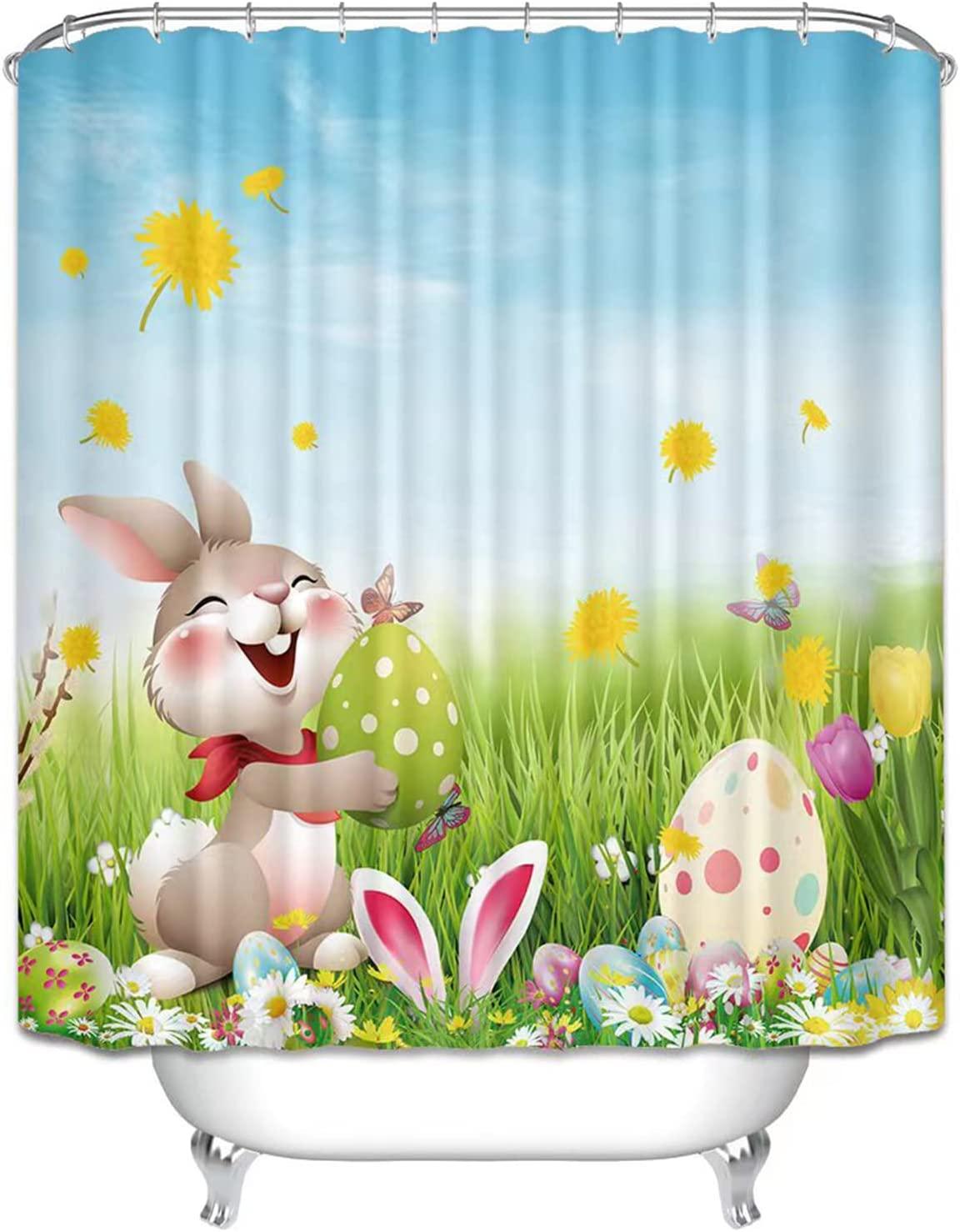 Funny Bunny Easter Shower Curtain Art Cute Rabbit With Quotes