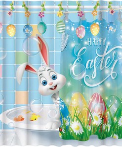 Funny Bunny Easter Shower Curtain With Cute Rabbit And Spring Art By Allenjoy - Durable And Washable Fabric