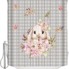 Funny Bunny Floral Shower Curtain - Stall Easter Spring Flowers Lily Grey Plaid Waterproof Fabric Bathroom Accessory