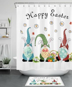 Funny Bunny Gnome Egg Spring Flowers Easter Shower Curtain For Bathroom