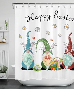 Funny Bunny Gnome Egg Spring Flowers Easter Shower Curtain For Bathroom