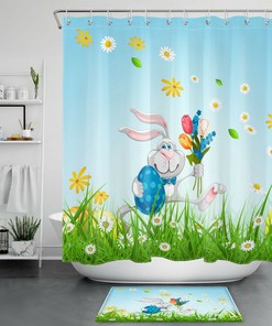 Funny Bunny Spring Lawn Flowers Travel Shower Curtain
