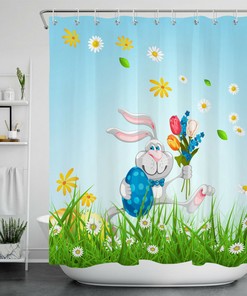 Funny Bunny Spring Lawn Flowers Travel Shower Curtain