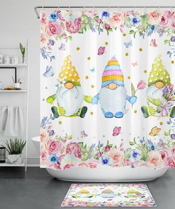 Funny Butterfly And Gnome Shower Curtain Set For Whimsical Bathrooms