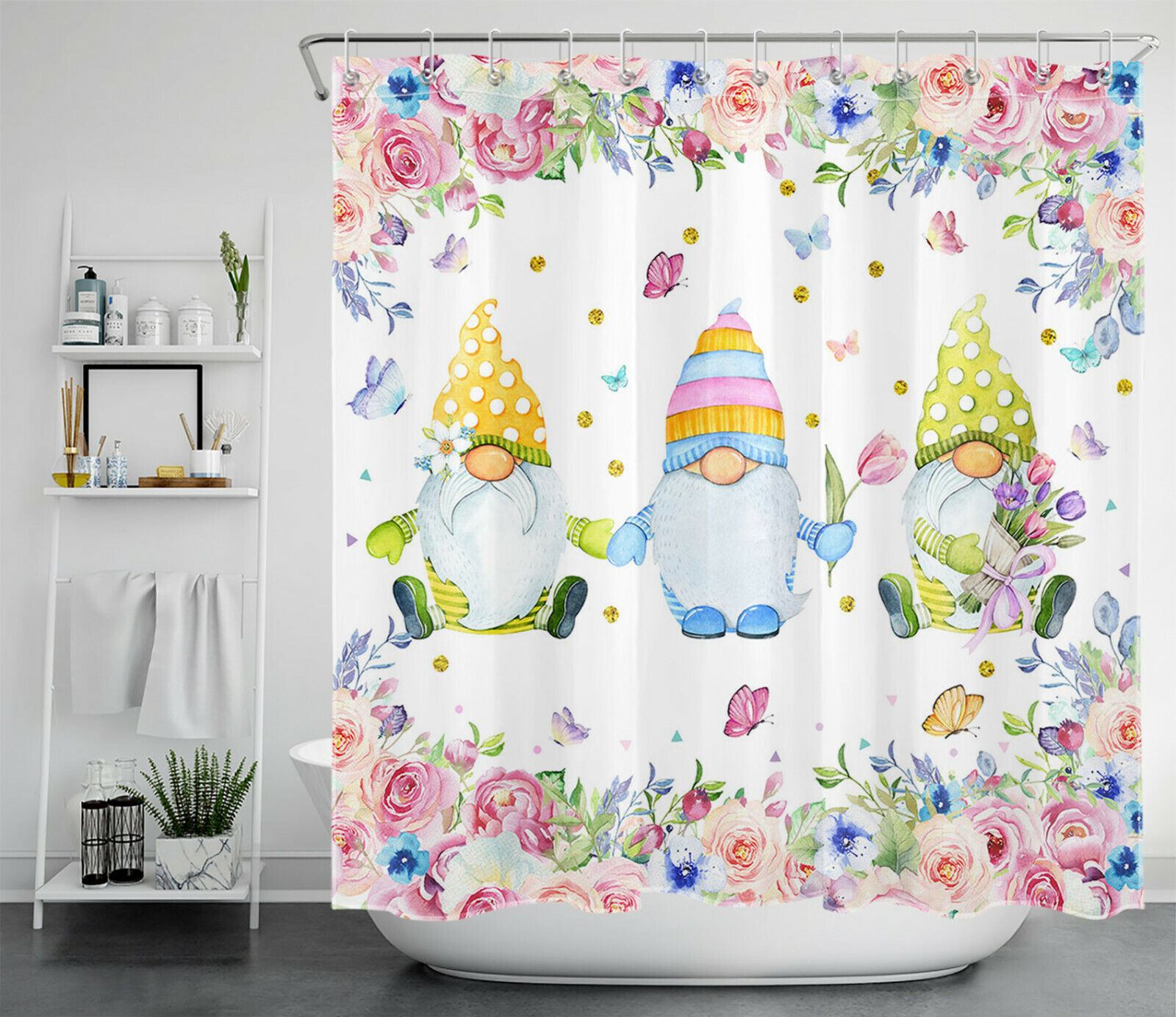 Funny Butterfly And Gnome Shower Curtain Set For Whimsical Bathrooms - Image 2