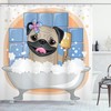 Funny Caricature Pug Dog Bath Shower Curtain, Unique Print for Bathroom