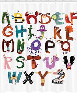 Funny Cartoon Alphabet Shower Curtain with Animals Typography - Shower Curtain Ideas