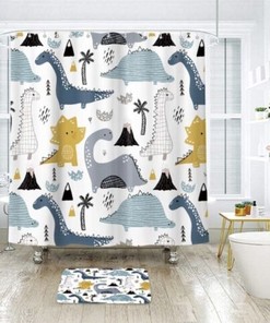 Funny Cartoon Dinosaur Graffiti Art Printed Waterproof Fabric Shower Curtain