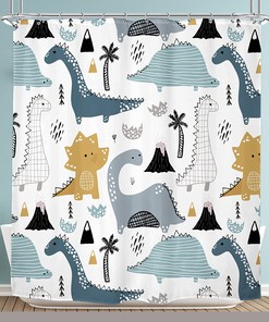 Funny Cartoon Dinosaur Graffiti Print Shower Curtain for Boys Bathroom Decor by Riyidecor