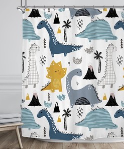 Funny Cartoon Dinosaur Graffiti Print Shower Curtain for Boys Bathroom Decor by Riyidecor