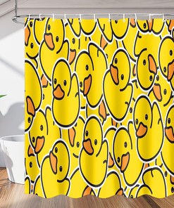 Funny Cartoon Duck Fabric Shower Curtain, Quick-Drying Modern Bath Curtain for Bathroom Decor