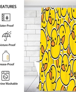 Funny Cartoon Duck Fabric Shower Curtain, Quick-Drying Modern Bath Curtain for Bathroom Decor