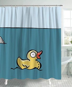 Funny Cartoon Duck Print Shower Curtain for Cute Animal Decor in Bathroom