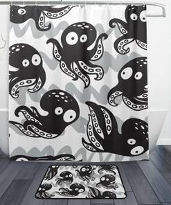 Funny Cartoon Octopus Shower Curtain for Bathroom, Whimsical Design 