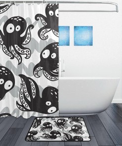 Funny Cartoon Octopus Shower Curtain for Bathroom, Whimsical Design