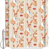Funny Cartoon Rabbit Shower Curtain - Love Heart Bunny Tiled Illustration Waterproof Fabric Bathroom Decor