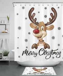 Funny Cartoon Reindeer Snowflake Christmas Shower Curtain - Fun Festive Bathroom Decor