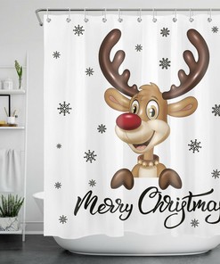 Funny Cartoon Reindeer Snowflake Christmas Shower Curtain - Fun Festive Bathroom Decor