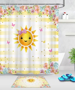 Funny Cartoon Sun Flowers Spring Shower Curtain for Bathroom