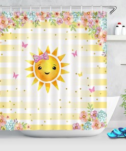 Funny Cartoon Sun Flowers Spring Shower Curtain for Bathroom