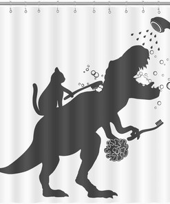 Funny Cat Dinosaur Shower Curtain For Kids Boys Bathroom