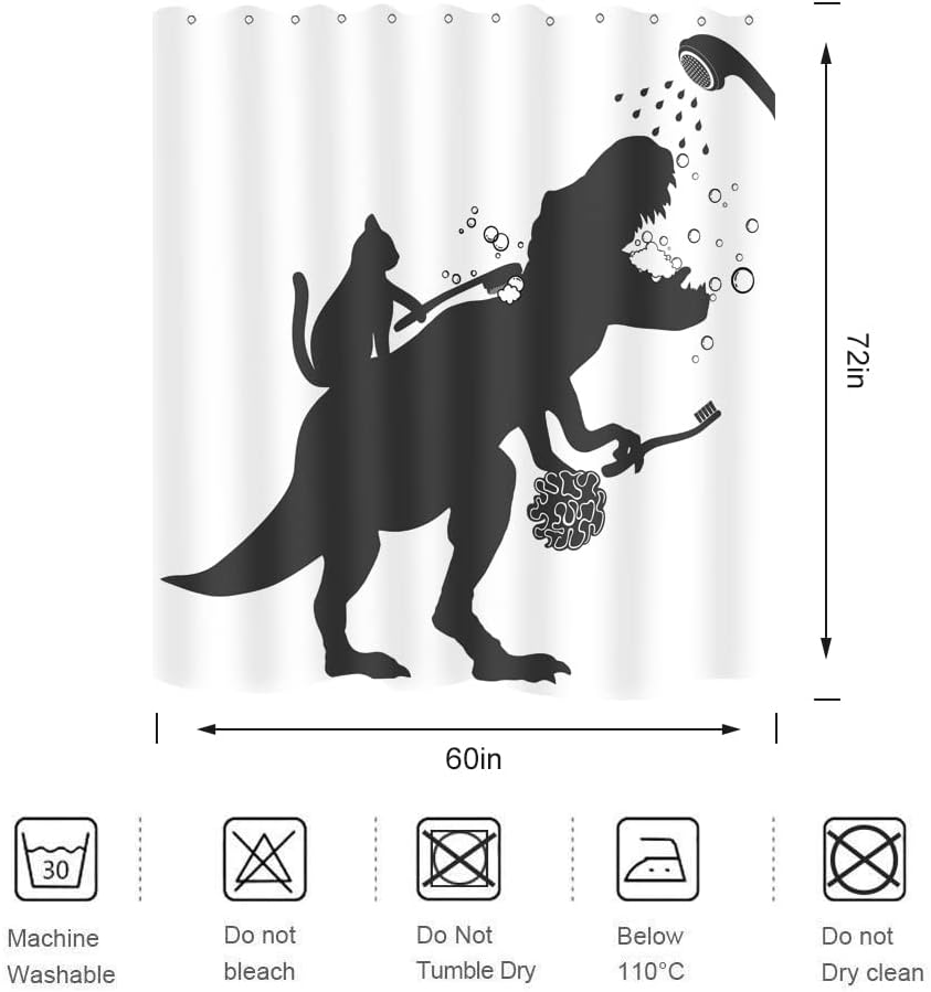 Funny Cat Dinosaur Shower Curtain For Kids Boys Bathroom - Image 4