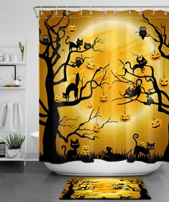 Funny Cat Pumpkin Halloween Shower Curtain For A Spooky Bath