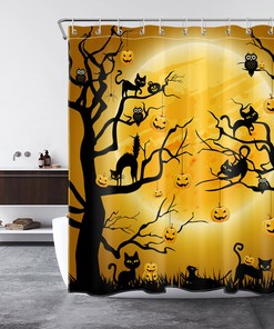 Funny Cat Pumpkin Halloween Shower Curtain For A Spooky Bath