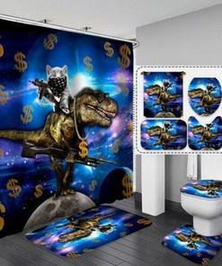 Funny Cat Riding Dinosaur Shower Curtain - Perfect For Kids' Bathrooms