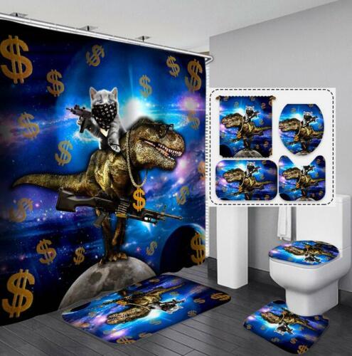 Funny Cat Riding Dinosaur Shower Curtain - Perfect For Kids' Bathrooms