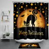 Funny Cat Stares At Full Moon On Spooky Halloween Night Print Shower Curtain