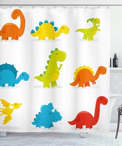 Funny Colorful Dinosaur Set Cartoon Shower Curtain - Cloth Fabric Bathroom Decors