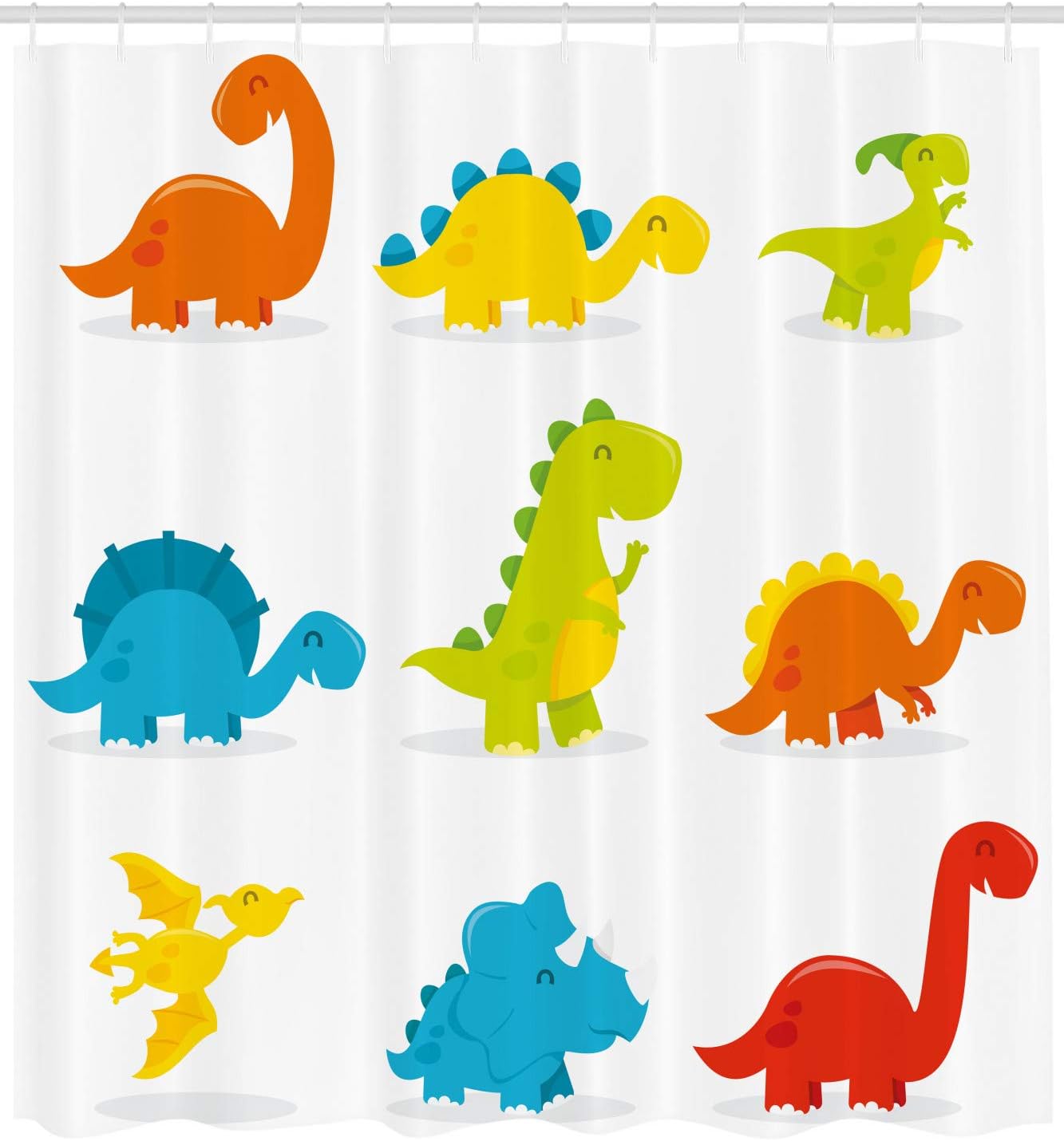 Funny Colorful Dinosaur Set Cartoon Shower Curtain - Cloth Fabric Bathroom Decors - Image 2