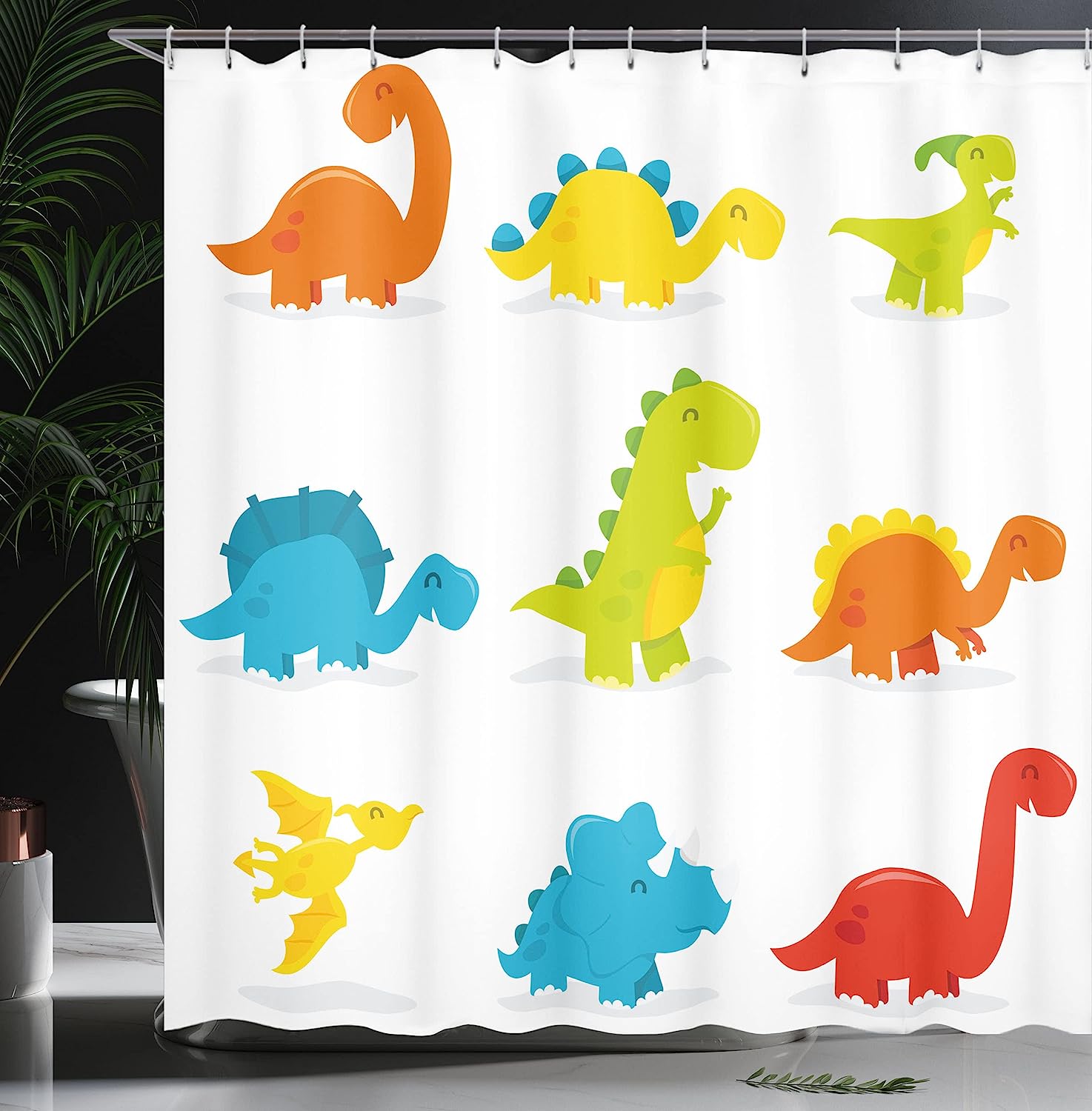 Funny Colorful Dinosaur Set Cartoon Shower Curtain - Cloth Fabric Bathroom Decors - Image 4