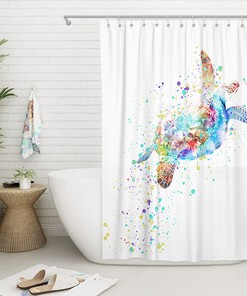 Funny Colorful Sea Turtle Shower Curtain Set with Waterproof Fabric for Bathroom Decor
