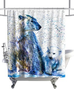 Funny Cool Hipster Bear Wolf Watercolor Wildlife Theme Fabric Animal Shower Curtain