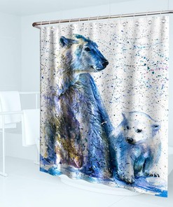 Funny Cool Hipster Bear Wolf Watercolor Wildlife Theme Fabric Animal Shower Curtain