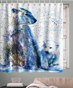 Funny Cool Hipster Bear Wolf Watercolor Wildlife Theme Fabric Animal Shower Curtain