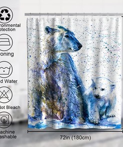 Funny Cool Hipster Bear Wolf Watercolor Wildlife Theme Fabric Animal Shower Curtain