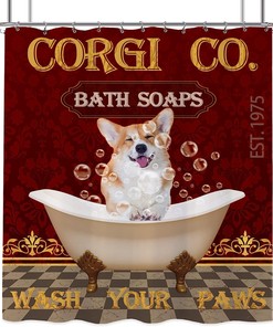 Funny Corgi Dog Farmhouse Shower Curtain for Your Rustic Bathroom Decor