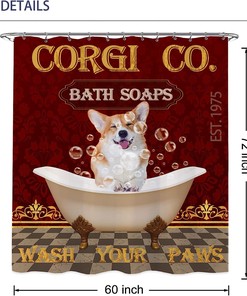 Funny Corgi Dog Farmhouse Shower Curtain for Your Rustic Bathroom Decor