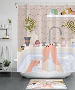 Funny Cosmetic Girl Shower Curtain - Cute Bathroom Decor