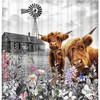 Funny Cow And Floral Farmhouse Shower Curtain With Rustic Windmill Chalet For Bathroom 