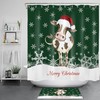Funny Cow And Santa Hat Shower Curtain - Snowflakes And Festive Bathroom Decor