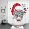 Funny Cow Santa Hat Sketch Merry Christmas Waterproof Fabric Shower Curtain for Bathroom Decor