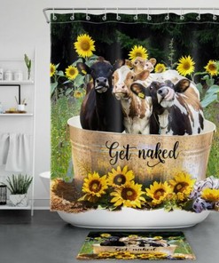 Funny Cow Sunflower Shower Curtain Rustic Farmhouse Bathroom Decorations