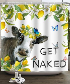 Funny Cow and Butterfly-themed Waterproof Renaiss Shower Curtain for Bathroom Decor