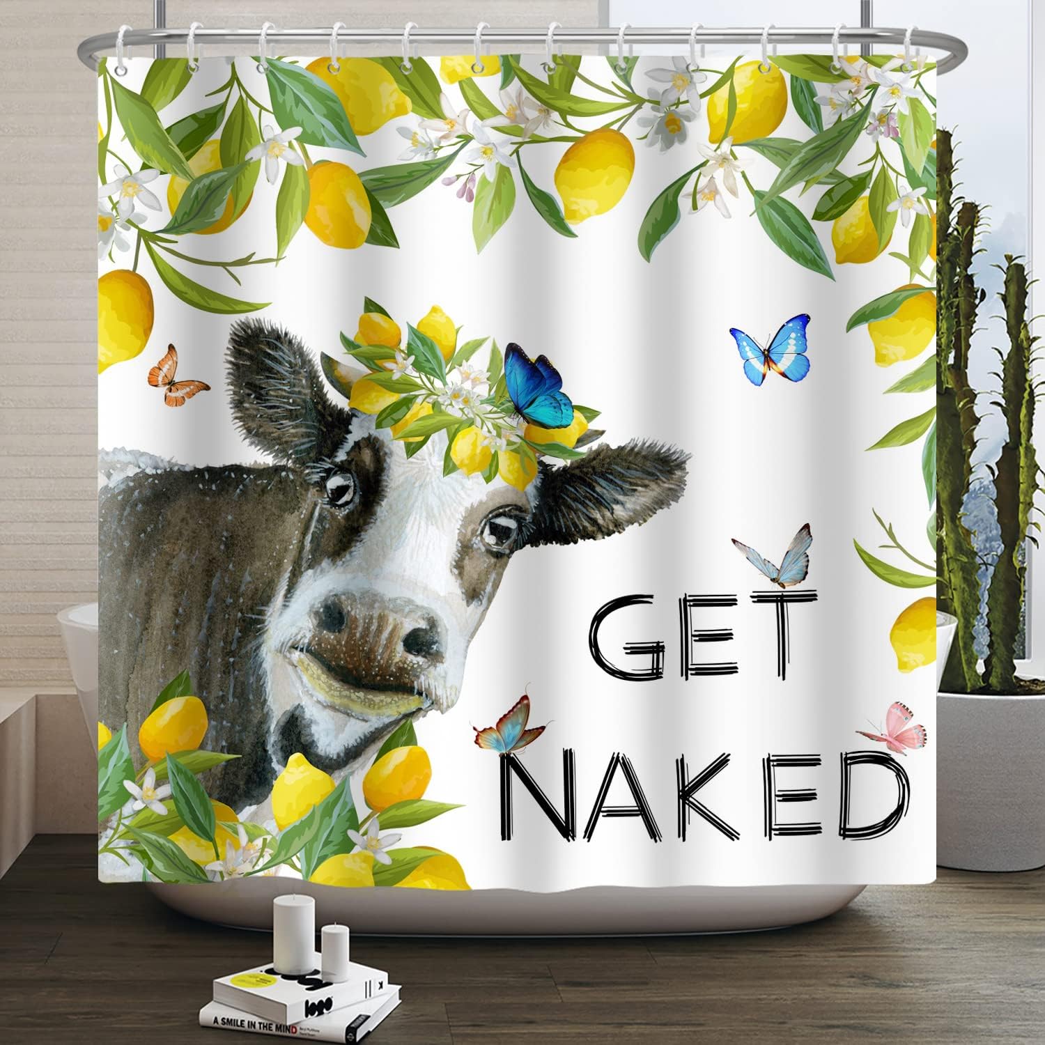 Funny Cow and Butterfly-themed Waterproof Renaiss Shower Curtain for Bathroom Decor