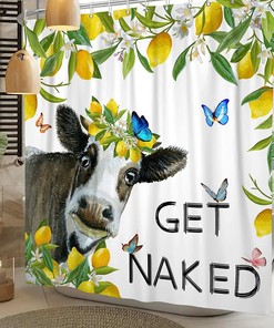 Funny Cow and Butterfly-themed Waterproof Renaiss Shower Curtain for Bathroom Decor