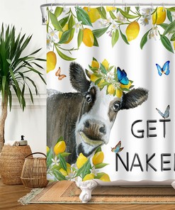 Funny Cow and Butterfly-themed Waterproof Renaiss Shower Curtain for Bathroom Decor